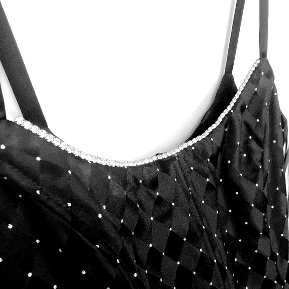 Nwt Vintage Jessica McClintock Black Matte Satin Gown Rhinestone Trim B… - Picture 5 of 17